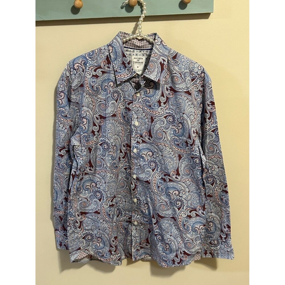 Society of Threads Mens Slim Fit Paisley Button Down Shirt Size M
